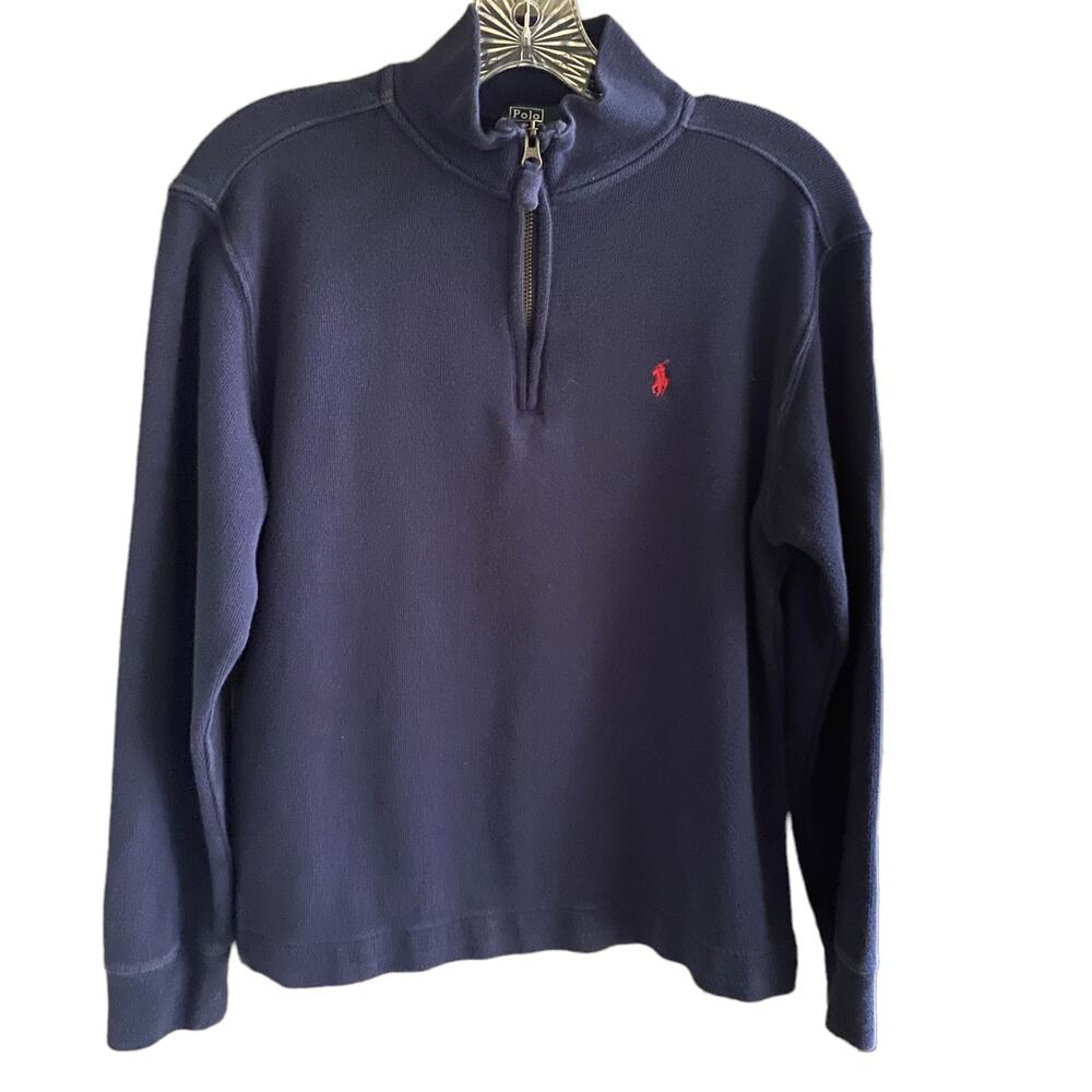 Boys POLO by Ralph Lauren 1/4 Zip Pullover Dark Blue 100%% Cotton Sweatshirt